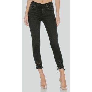 Agolde Sophie High Rise Crop Jeans Black Distressed Ripped Destroyed Hem